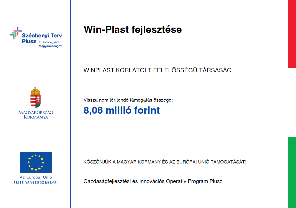 Projekttábla: Win-Plast fejlesztése – 8,06 millió forint vissza nem térítendő támogatás a Gazdaságfejlesztési és Innovációs Operatív Program Plusz keretében